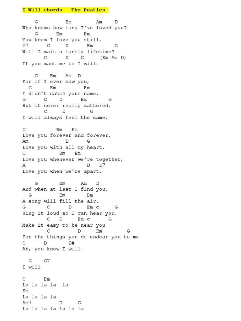 I Will - Beatles CHORDS | PDF
