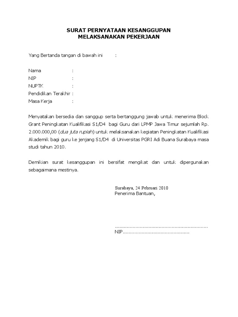 5 Surat Pernyataan Kesanggupan Pdf