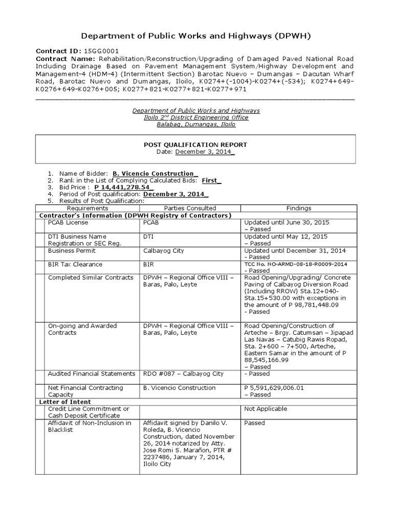 DPWH Road Project Bid Report | PDF | Government Information | Government