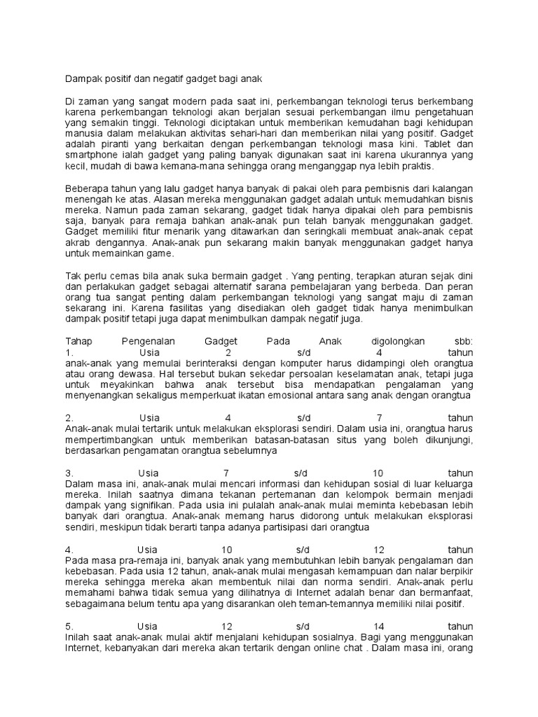 Dampak Positif Dan Negatif Gadget Bagi Anak Pdf