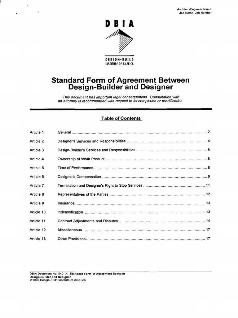 Design & Build Standard Agreement | PDF | Construction Bidding | Bankruptcy