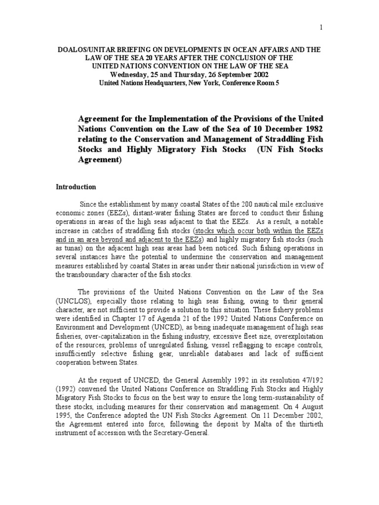 UN Fish Stocks Agreement Overview | PDF | Overfishing | Fisheries ...