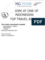 Work at One of Indonesian Top Travel Agency!: Tour Desk Consultants Needed