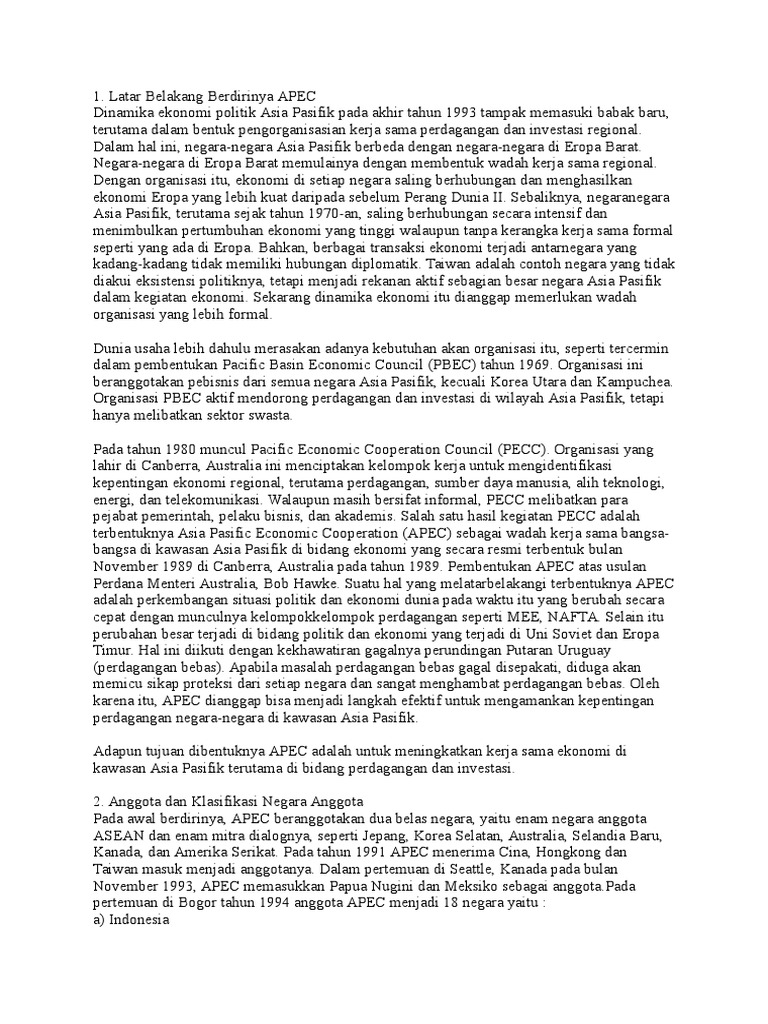 Latar Belakang Berdirinya APEC PDF