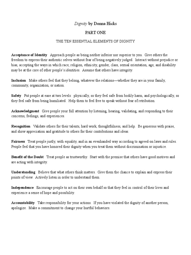 Ten Elements of Dignity by Donna Hicks | PDF | Self-Improvement