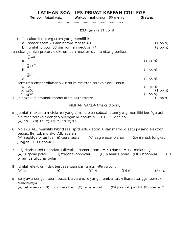 Contoh Soal Perbandingan Massa Unsur | kumpulan soal un sma pdf