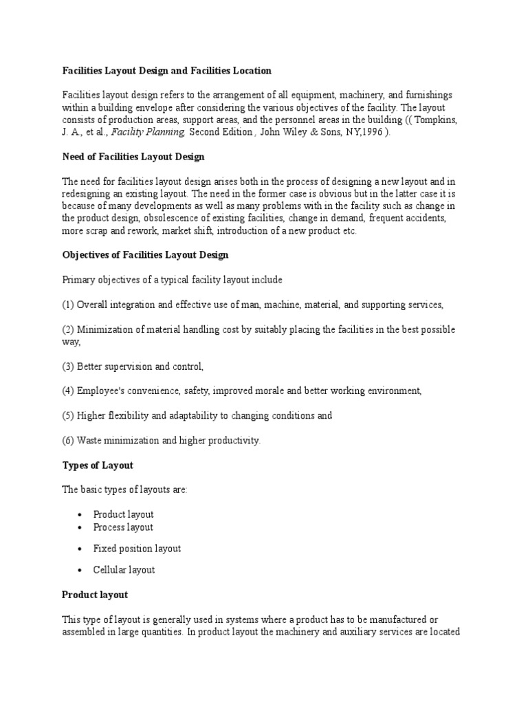 Facilities Layout Design and Facilities Location | PDF | Scheduling ...