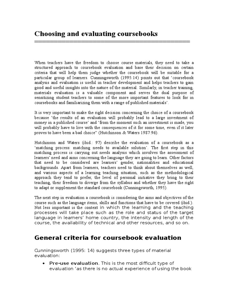 Evaluating Coursebooks Effectively | PDF | Textbook | Educational ...