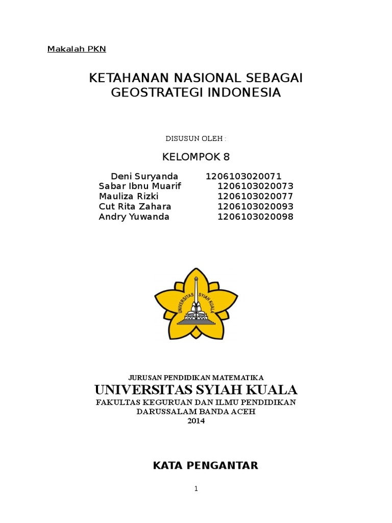 Ketahanan Nasional Sebagai Geostrategi Indonesia Makalah Pkn