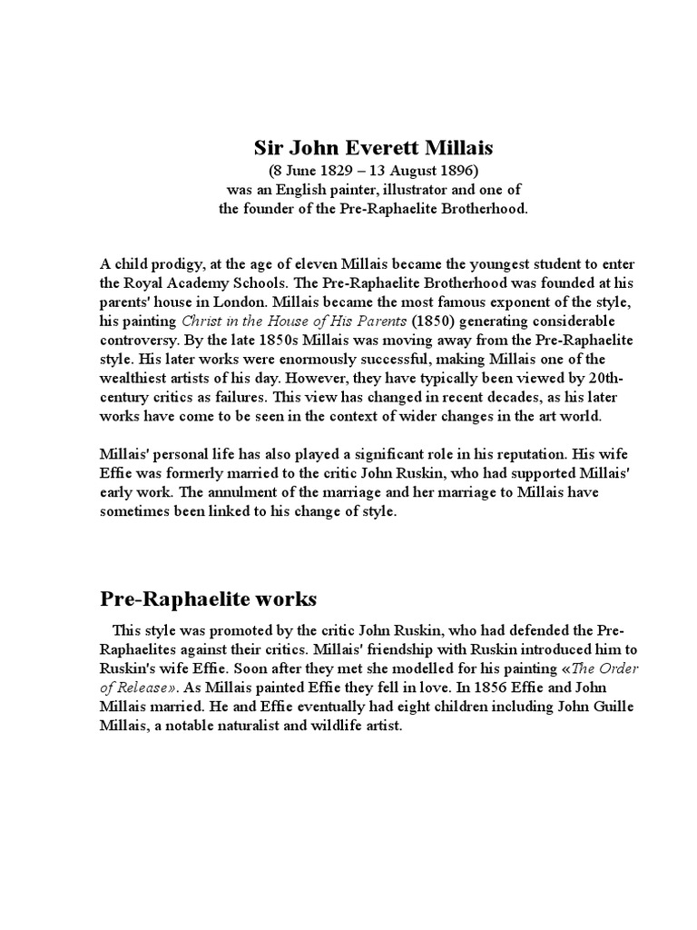 John Everett Millais: Pre-Raphaelite Artist | PDF