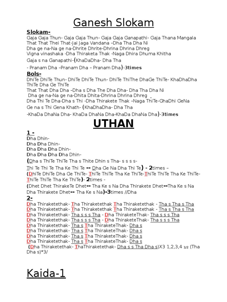 Silparamam Tabla Notes Final | PDF