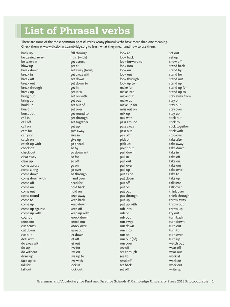 Grammar Vocabulary First and First for Schools Phrasal Verbs