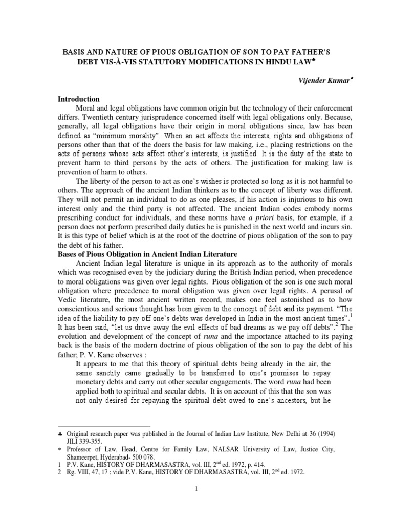 Basis And Nature Of Pious Obligation Concurrent Estate Debt