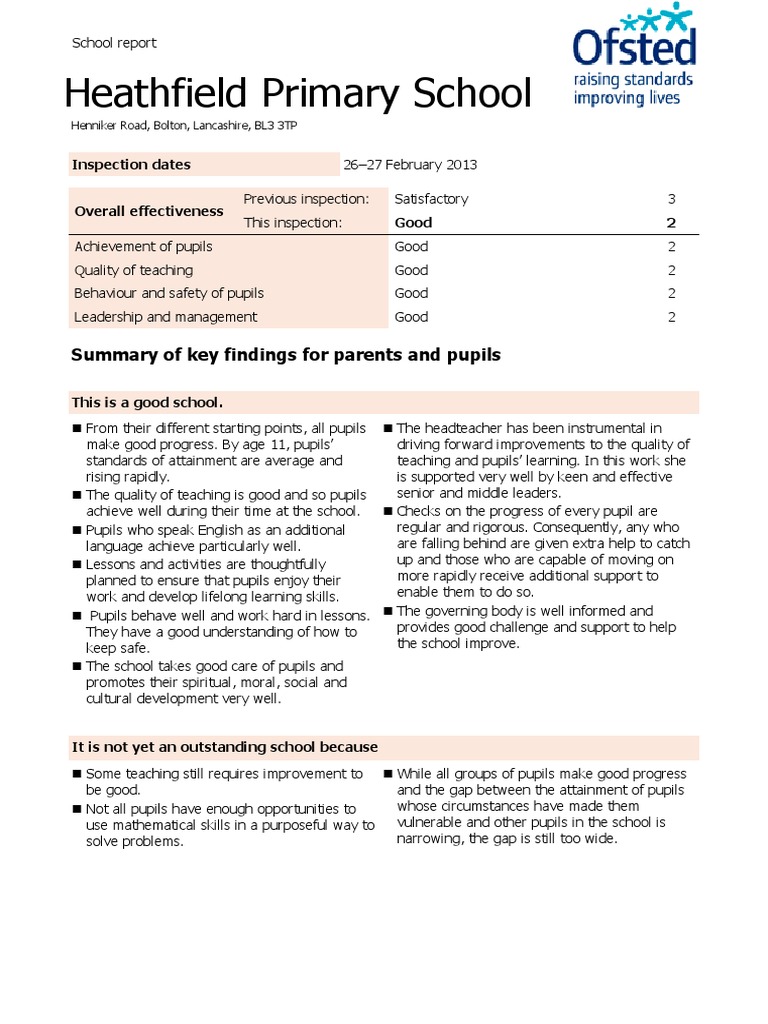 ofsted report Teachers Learning