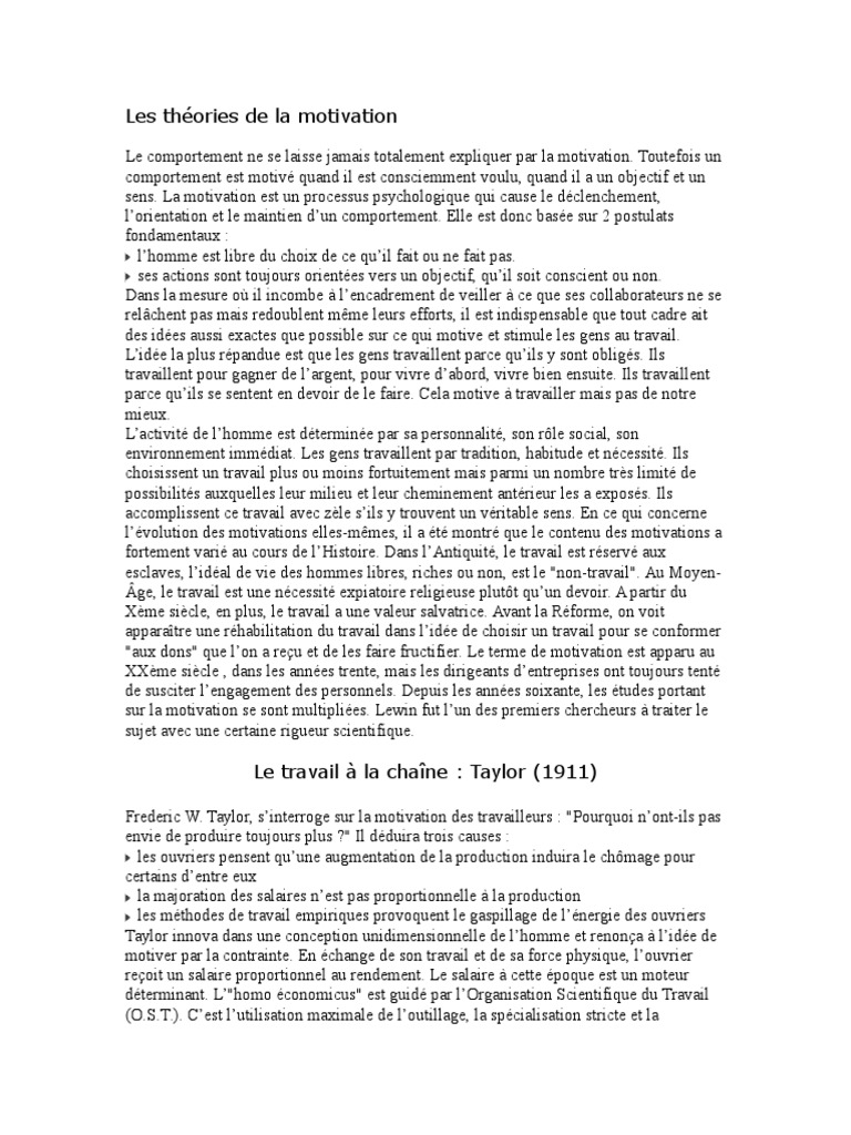 Théories de la motivation au travail | PDF | Motivation | Motivant