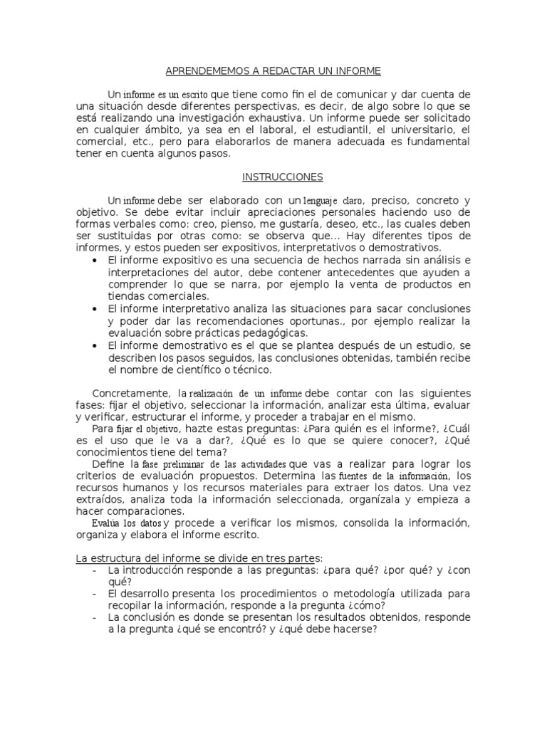 Aprendememos A Redactar Un Informe | PDF | Información | Comunicación