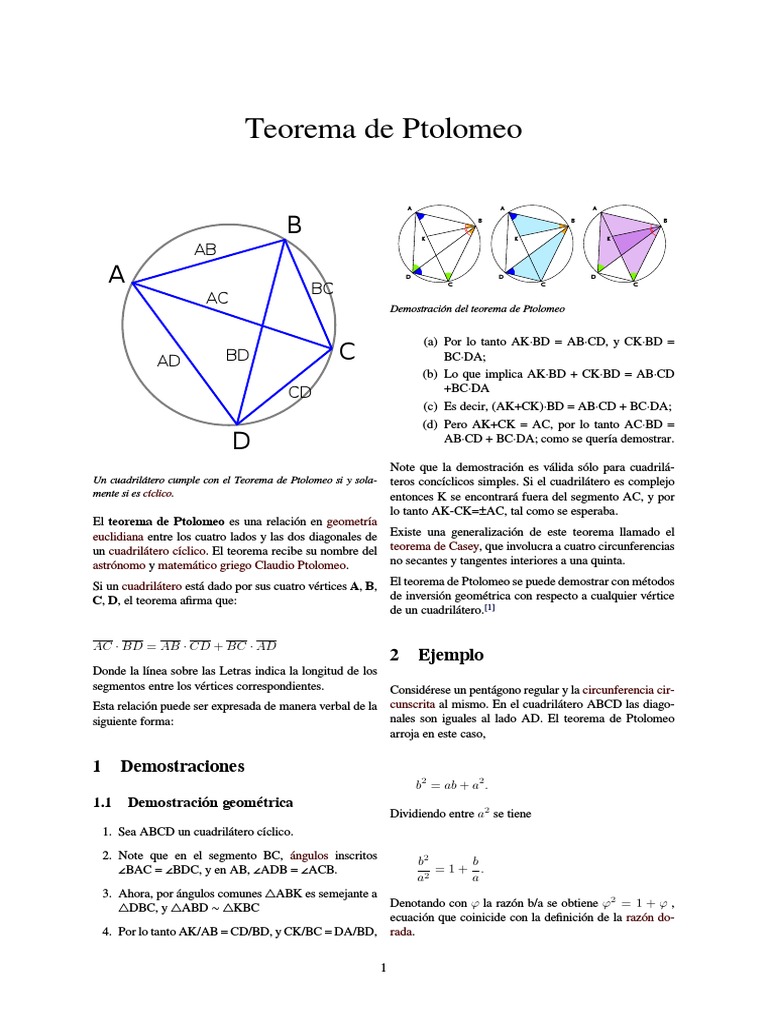 Teorema de Ptolomeo | PDF | Geometría del plano euclidiano | Geometría ...