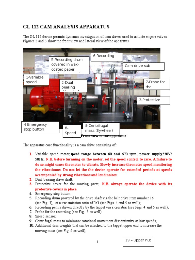 GL 112 Cam Analysis Apparatus Overview | PDF | Transmission (Mechanics ...