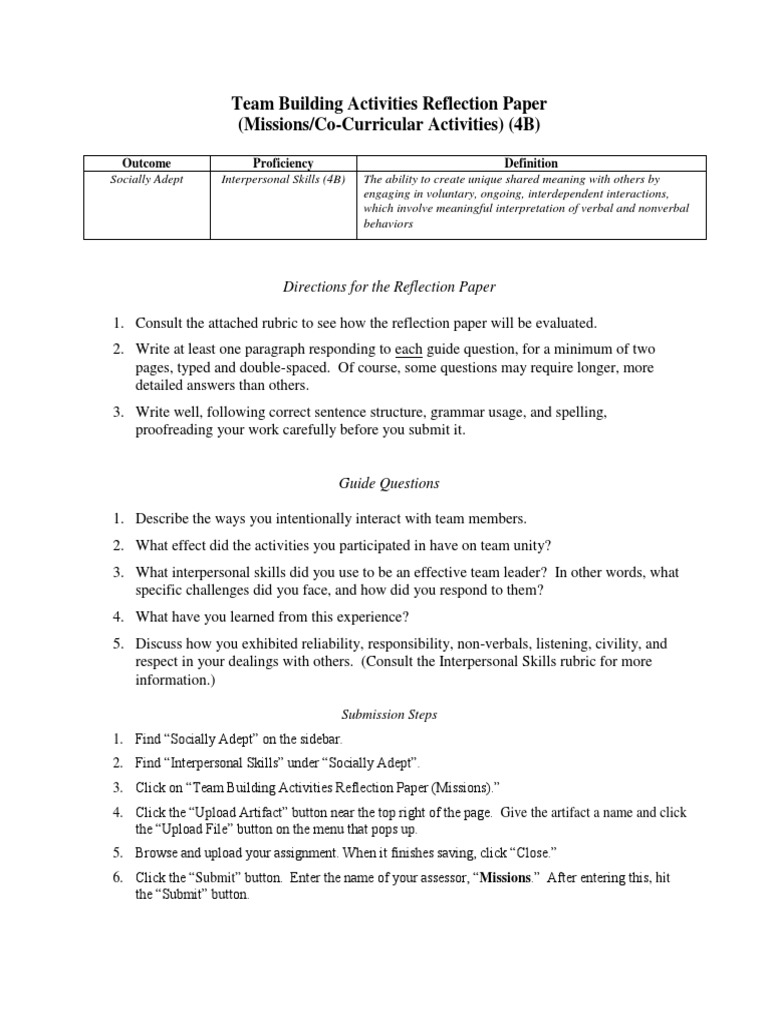 Team Building Activities Reflection Paper Nonverbal Communication Team Building