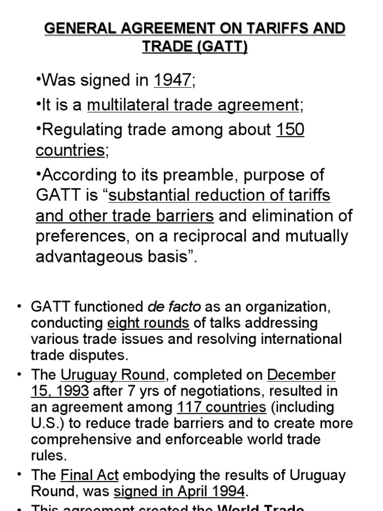 General Agreement On Tariffs and Trade (Gatt) PDF General Agreement