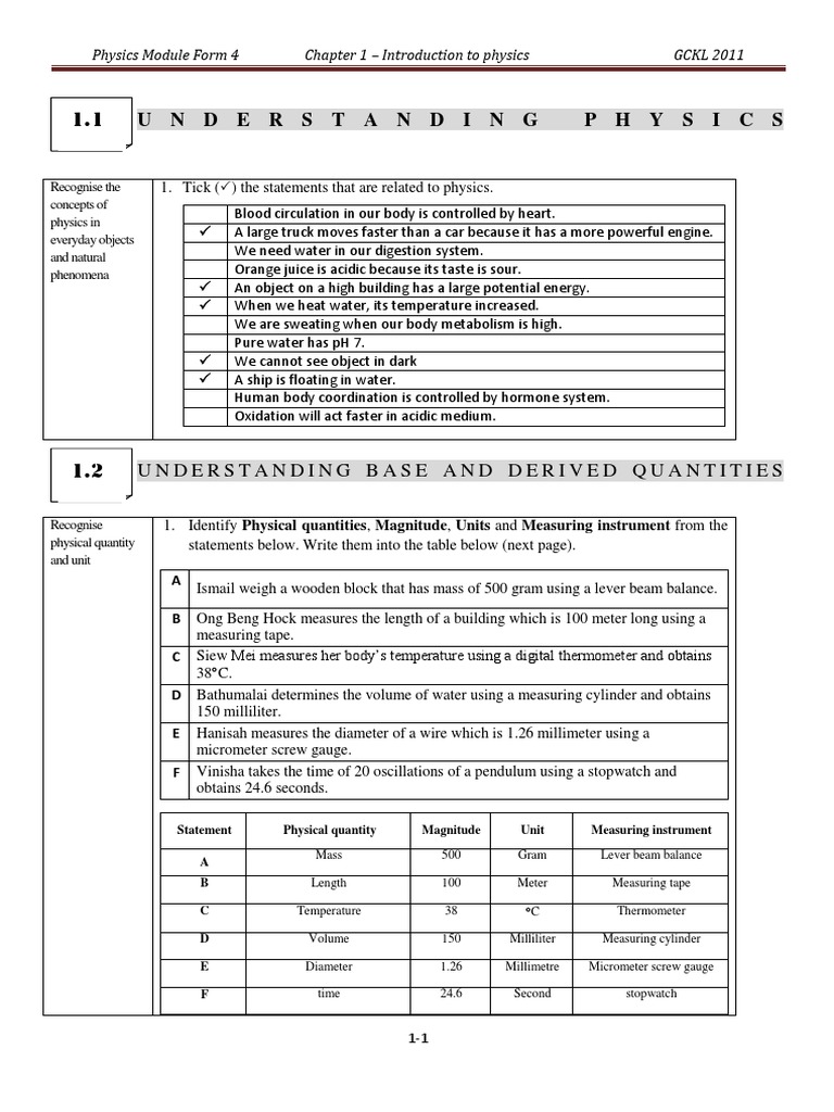 Nota Chapter 1 Physics Form 4 | PDF