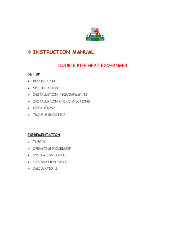 Double Pipe Heat Exchanger Manual | PDF | Teaching Methods & Materials ...