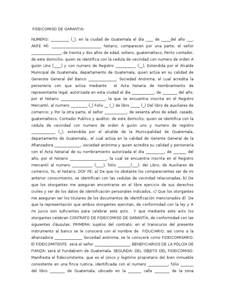 Contrato de Fideicomiso de Garantia | PDF | Ley de fideicomiso ...
