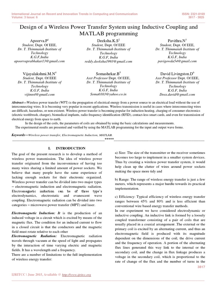 Design of A Wireless Power Transfer System Using Inductive Coupling and ...