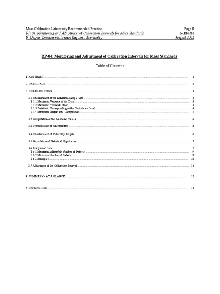 Adjustment of Calibration Interval PDF Confidence Interval Statistical Hypothesis Testing