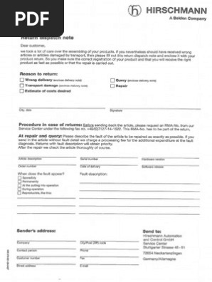 Hirschmann RMA Form