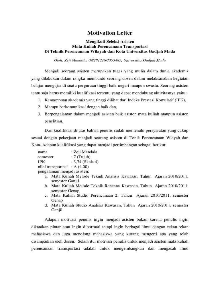 12 Contoh Motivation Letter Ml Asisten Dosen