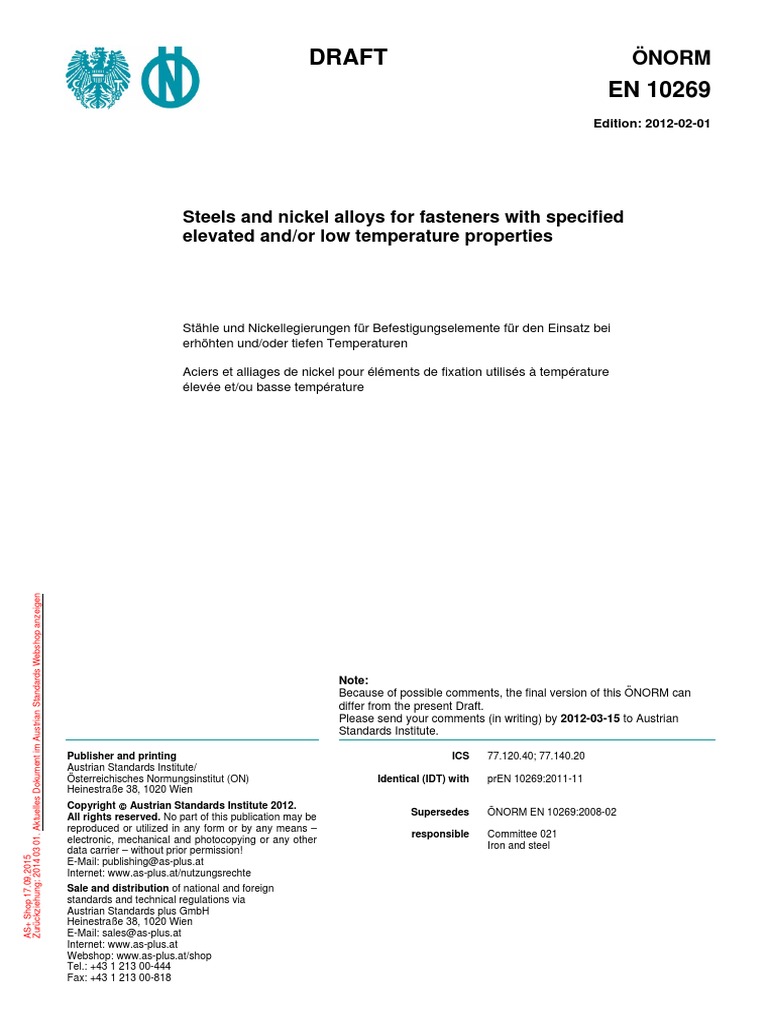 EN10269 | PDF | Rolling (Metalworking) | Engineering Tolerance