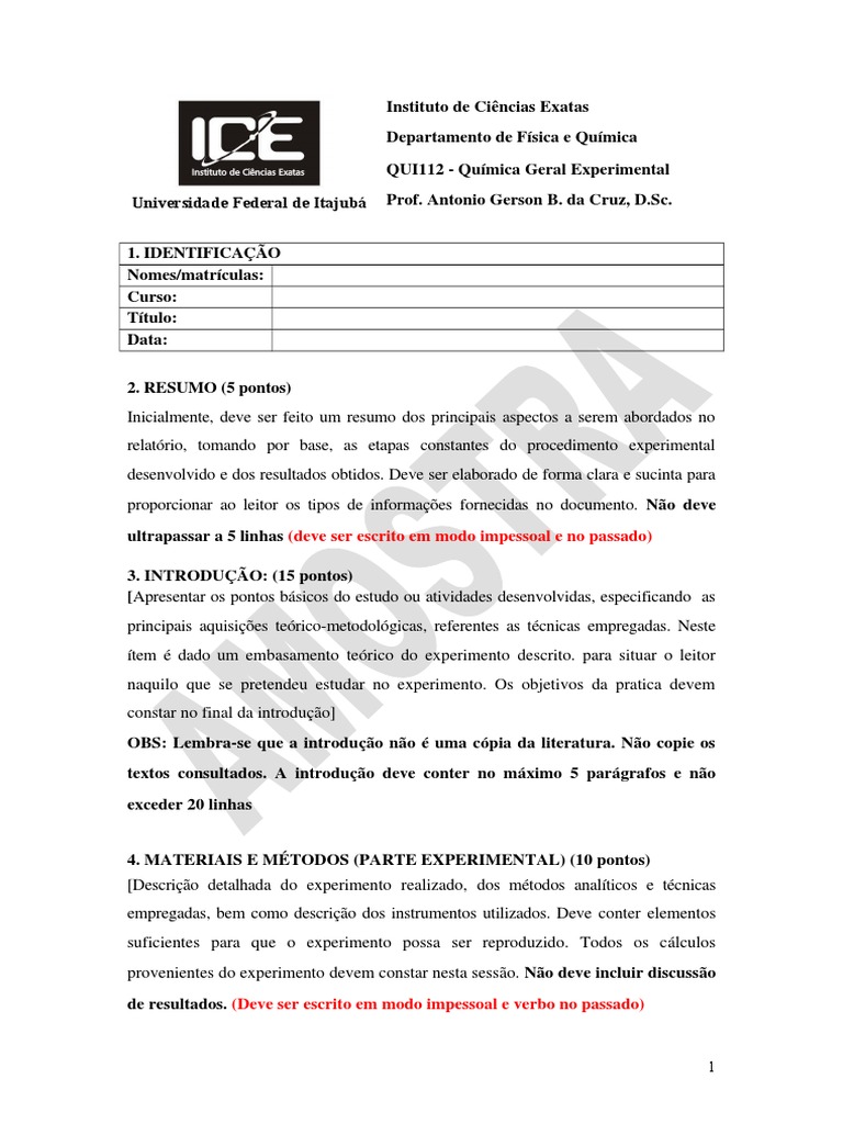 Como Fazer Um Relatorio De Quimica Aula Pratica