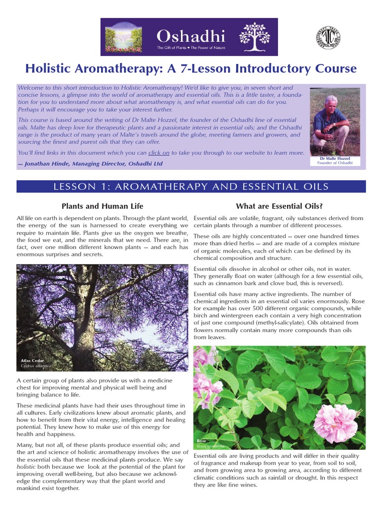 Aromatheraphy 7Lessons Introductory Course PDF Essential Oil
