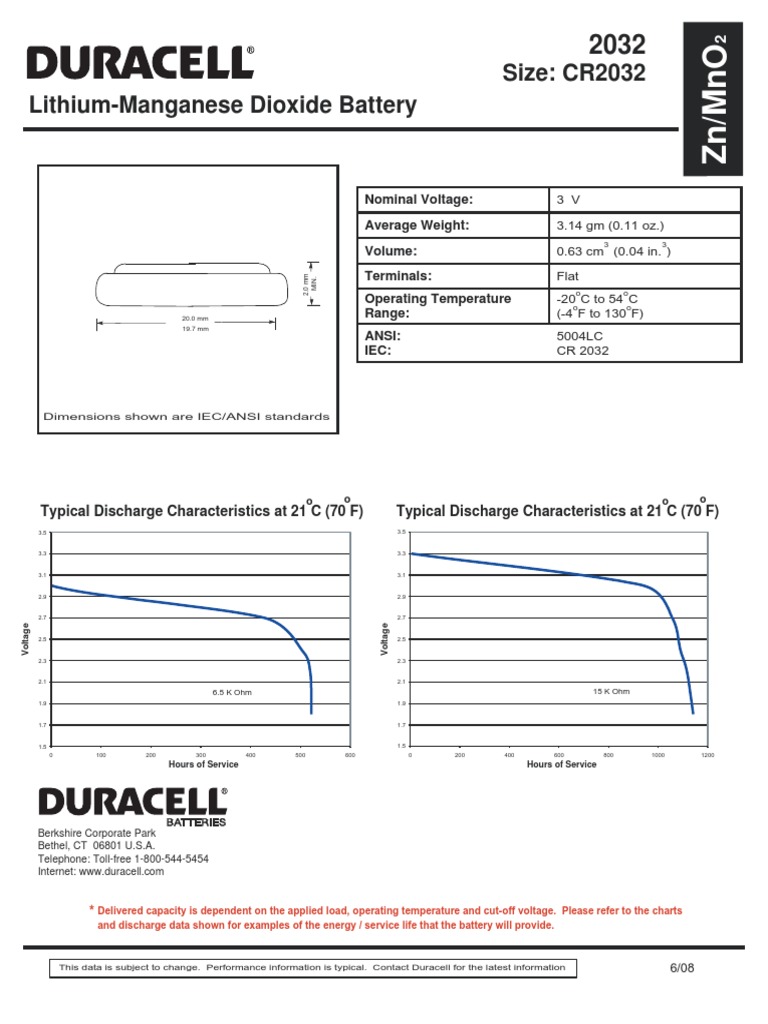 Duracell Cr2032 Datasheet