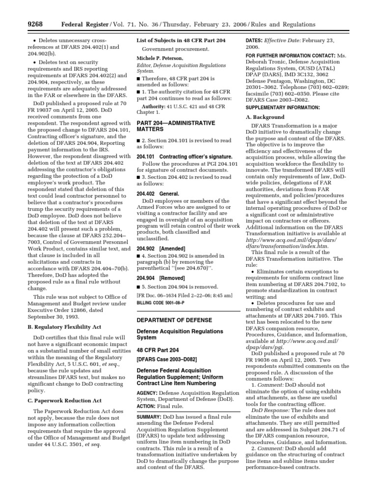 Rule Acquisition regulations Uniform contract line item numbering