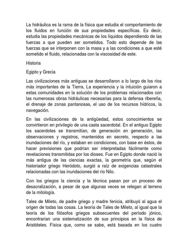La Hidráulica Es La Rama de La Física Que Estudia El