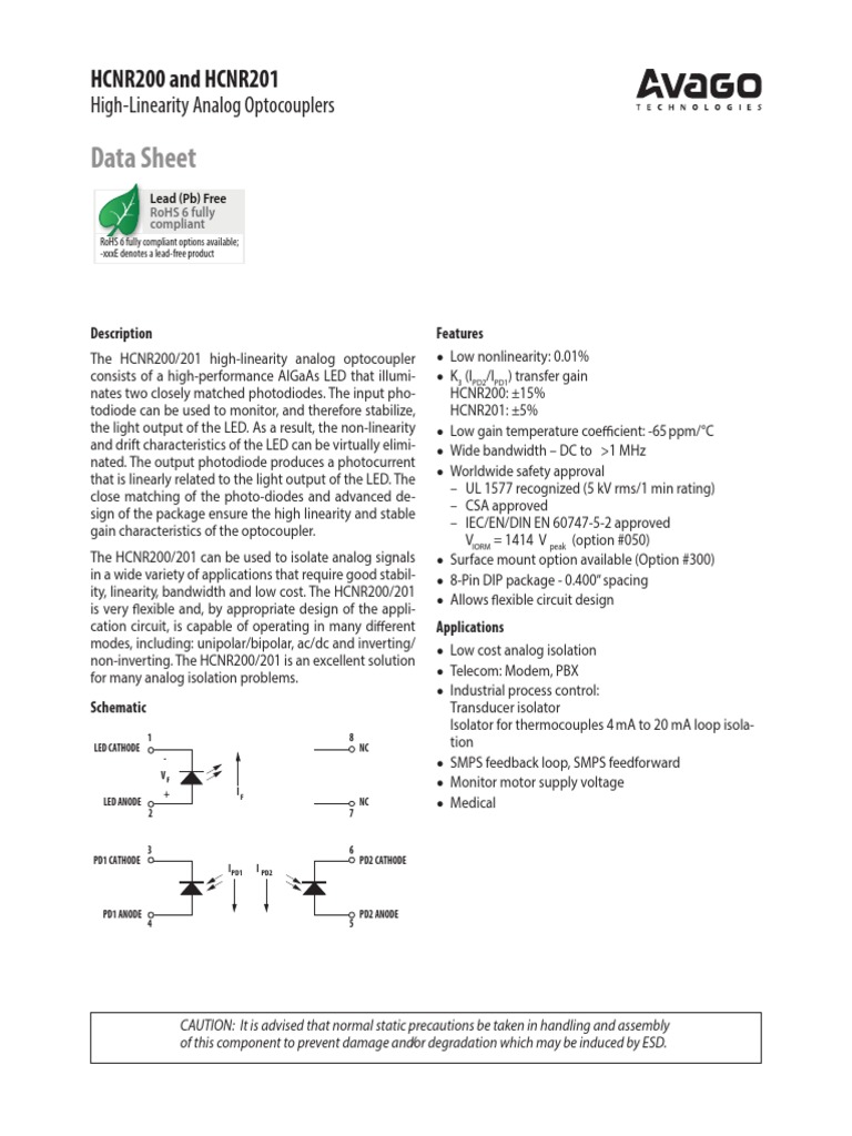 HCNR200 HCNR201 High Linearity Analog Optocouplers PDF Amplifier