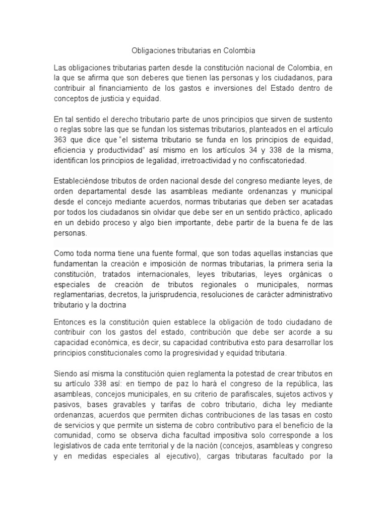Obligaciones Tributarias en Colombia | PDF | Impuestos | Gobierno