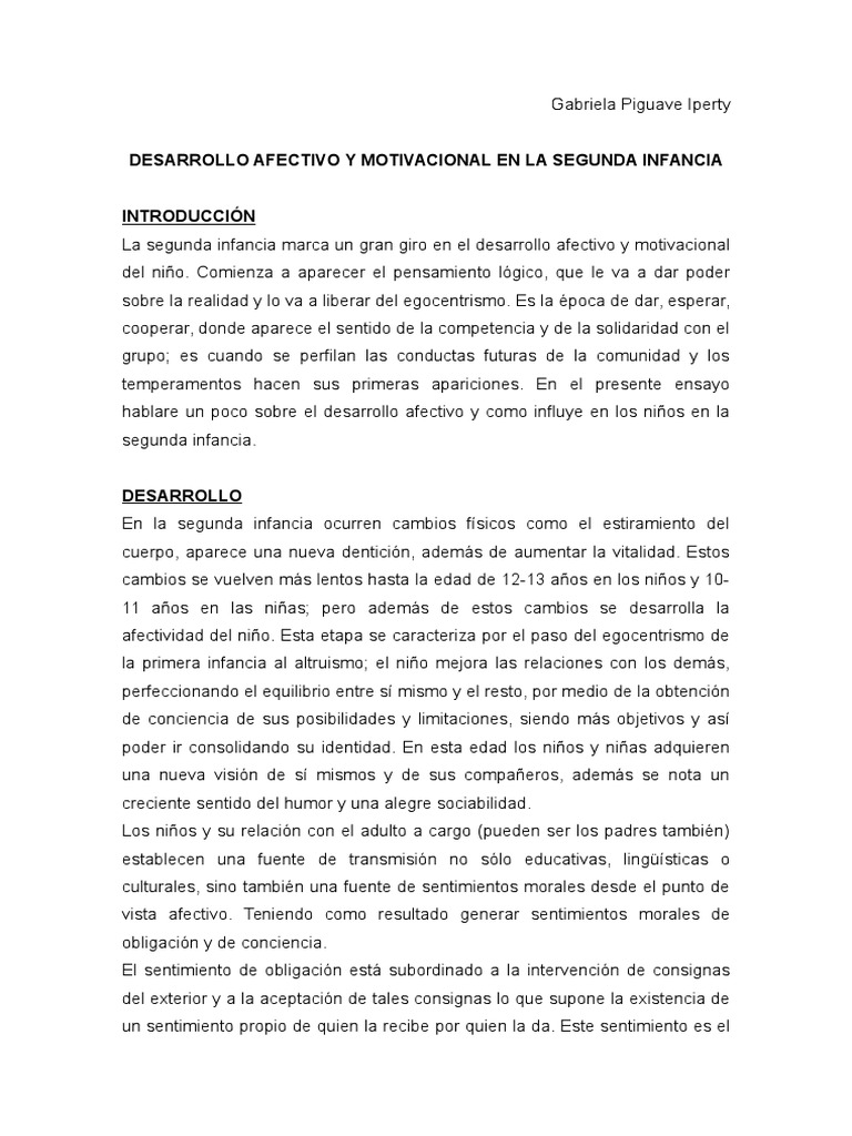 Ensayo Desarrollo Afectivo | PDF | Teoría de apego | Adultos