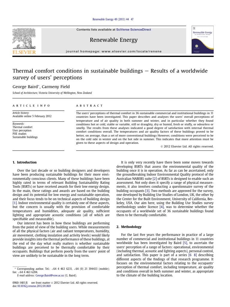 Artículo 1 - Thermal Comfort Conditions in Sustainable Buildings | PDF ...