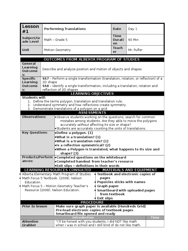 Grade 5 Math: Performing Translations | PDF | Shape | Educational ...