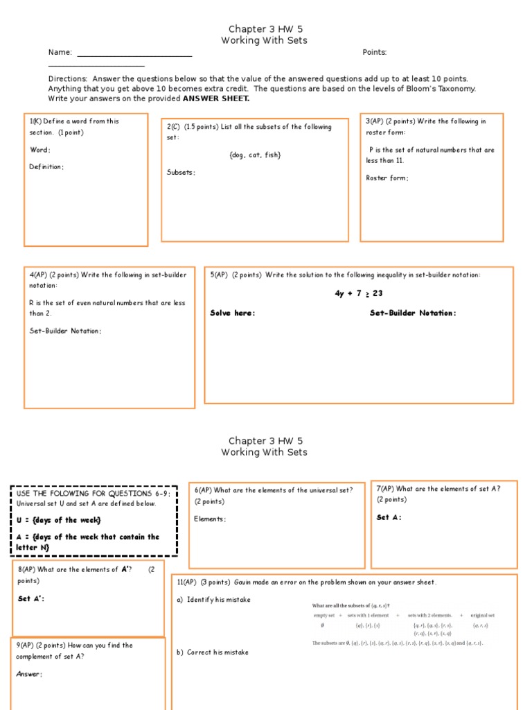 3 5 Working With Sets HW | PDF
