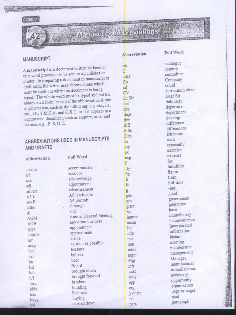 Manuscript Abbreviations & Signs Handout PDF