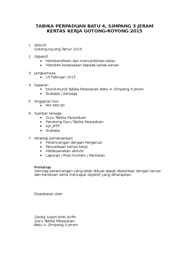 Kertas Kerja Gotong Royong 2015 Pdf