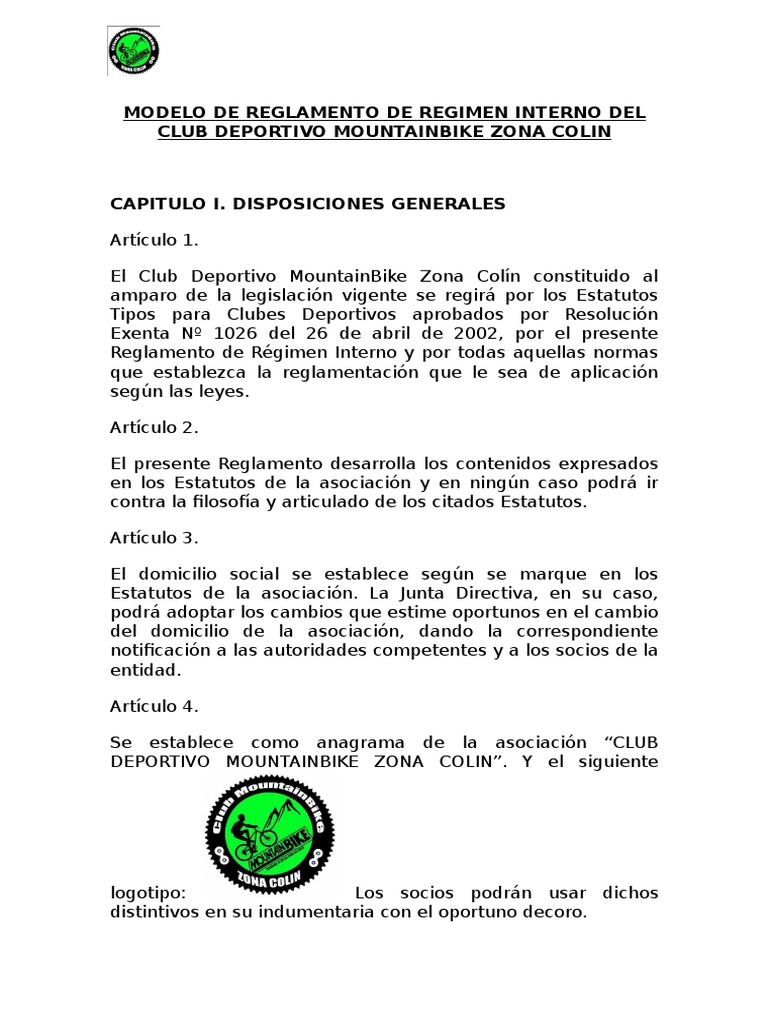 Reglamento de Regimen Interno Club Deportivo Zona Colin | PDF | Regulación  | Votación