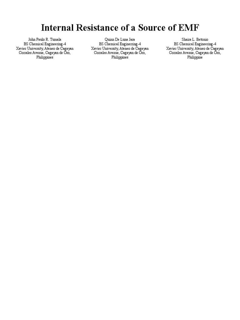 Internal Resistance of A Source of EMF | PDF | Electrical Resistance ...
