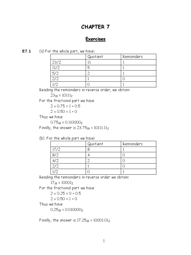 Binary Conversion Exercises and Solutions | PDF