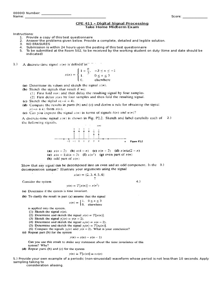 CPE 411 - Digital Signal Processing Take Home Midterm Exam | PDF