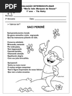 Avaliação Interdisciplinar  SACI PERERÊ 1º Ano 3º Bim
